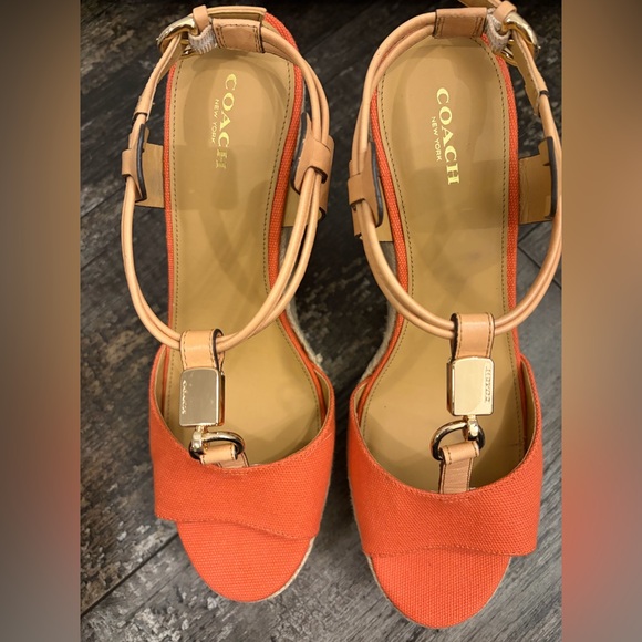 Coach Shoes - Coach Women's Vibrant Orange and Tan Sandals NWOT